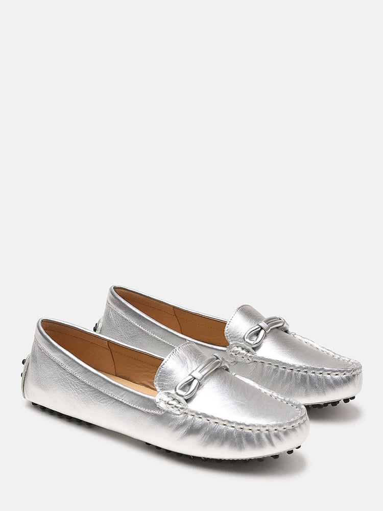 Eve Metallic Moccasins-Silver