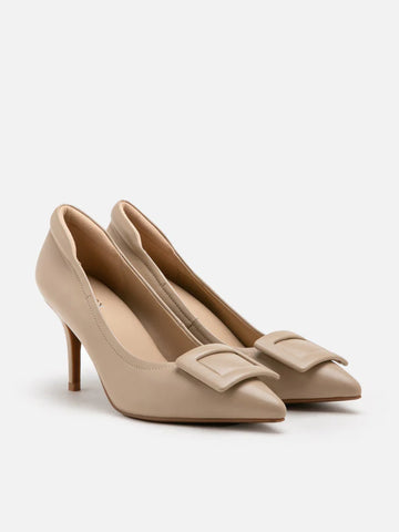 Tina Monotone Buckle Pumps- Almond