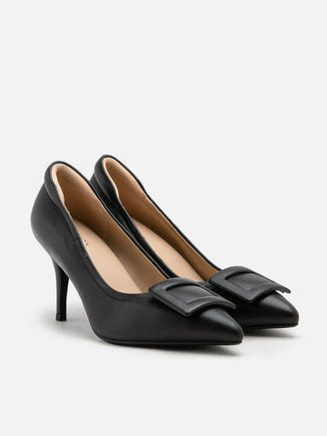 Tina Monotone Buckle Pumps- Black