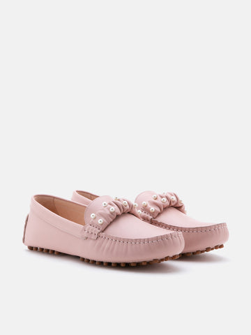 Annalise Rushed Pearl Moccasins- Pink