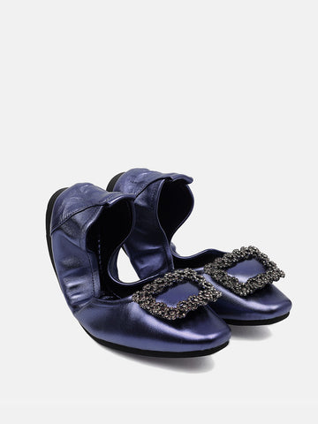 Crystal Foldable Ballerinas- Dark Blue