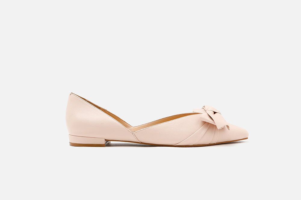 1359B-25 Pink Oversized Knotted Bow Pointed Toe Leather Flats