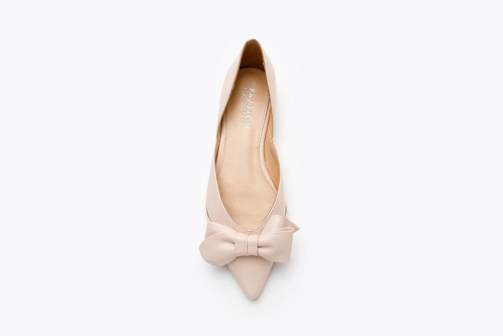 1359B-25 Pink Oversized Knotted Bow Pointed Toe Leather Flats