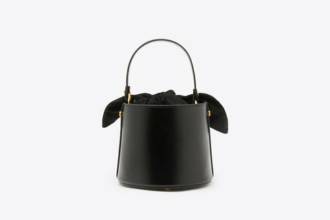 181208 BLACK TOP HANDLE LEATHER BUCKET BAG