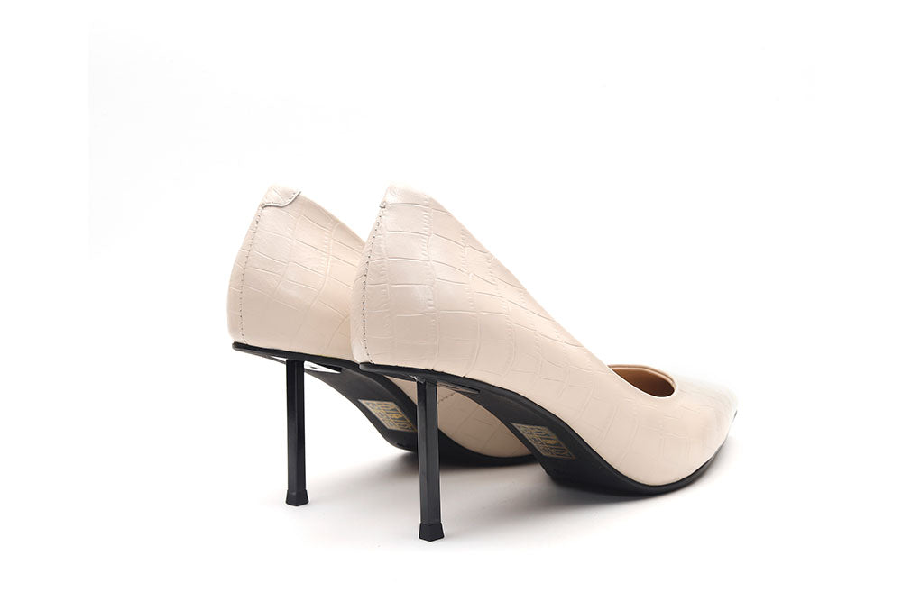 1913-1 APRICOT CROC EFFECT POINTY TOE LEATHER HIGH HEELS