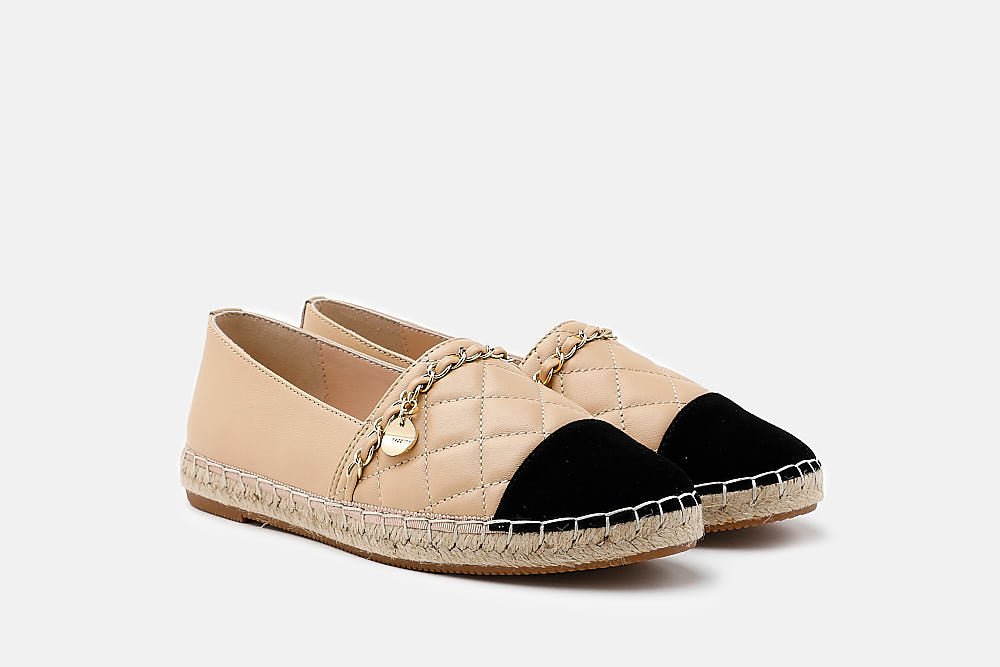 2002-1A ALMOND COLOUR BLOCKED CHAINED ESPADRILLES