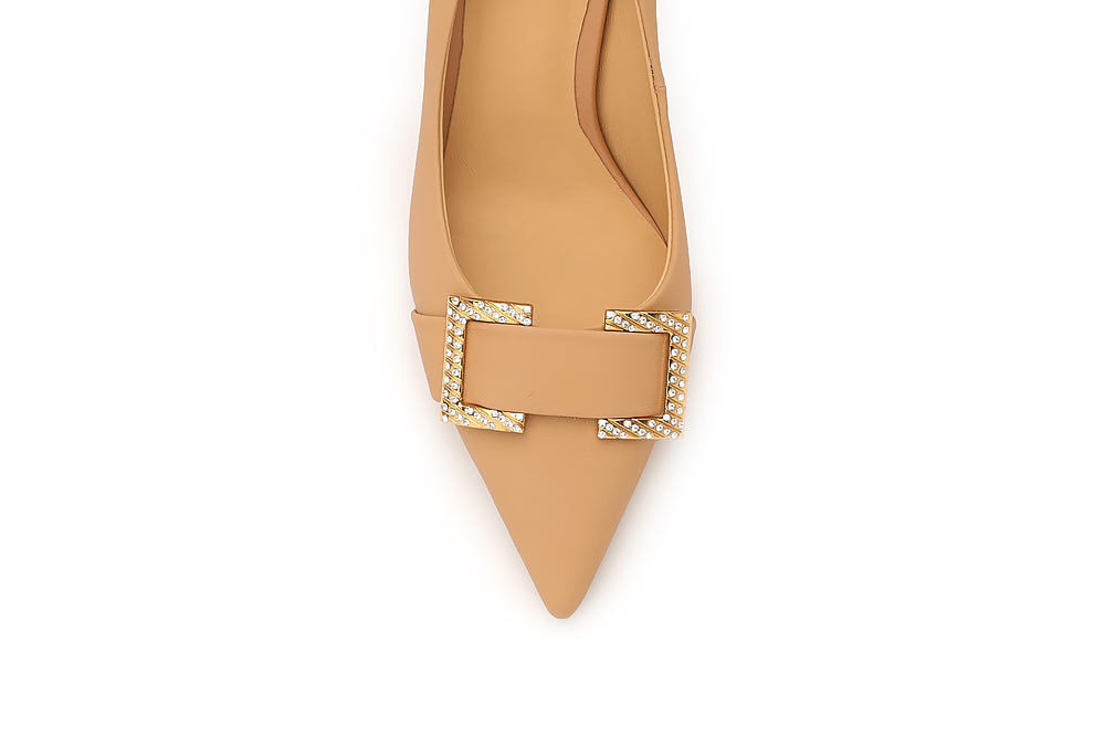 2005-67 ALMOND SQUARE CRYSTAL EMBELLISHED BUCKLE POINTED HEELS