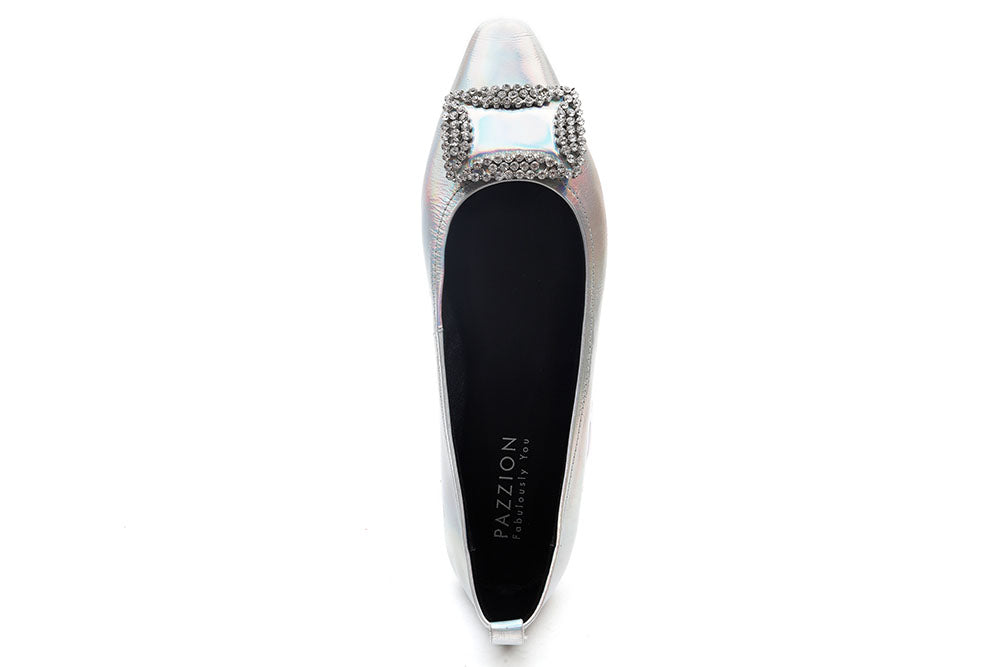 2660-3 SILVER  DAZZLING JEWELED EMBELLISHMENTS POINTED TOE FLATS