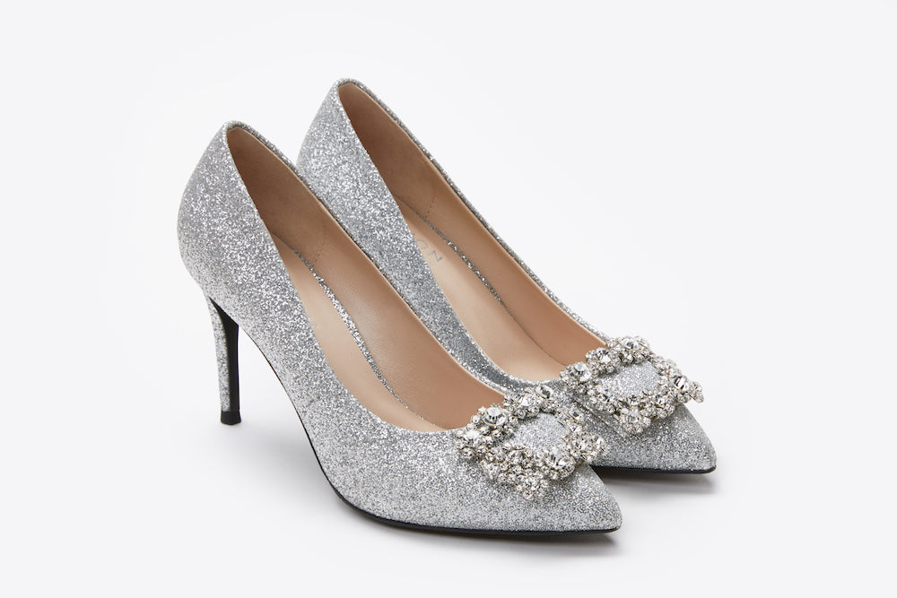 6162-16A SILVER SPARKLY EMBELLISHED FRONT HEELS