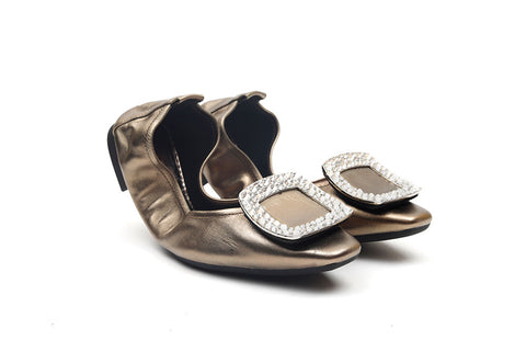 Crystal Buckle Foldable Flats