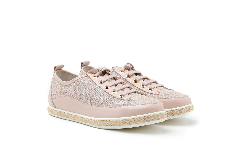 7606-13 PINK TWEED LACE-UP LEATHER ESPADRILLE SNEAKERS