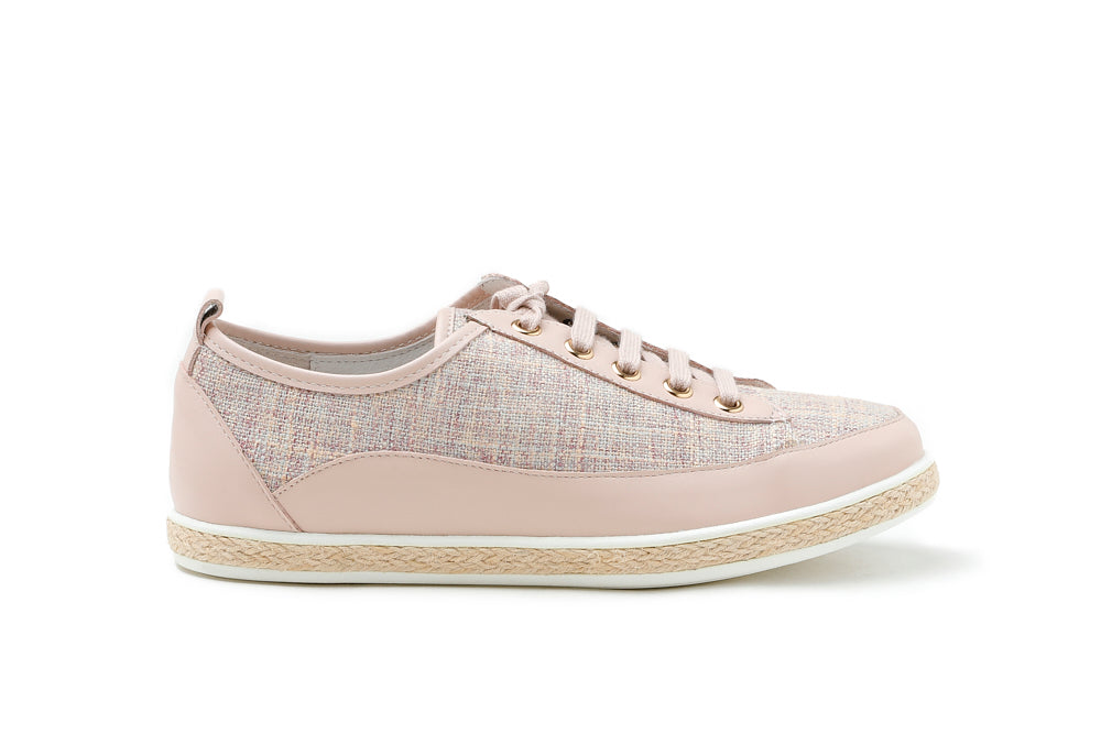 PINK TWEED LACE-UP LEATHER ESPADRILLE SNEAKERS
