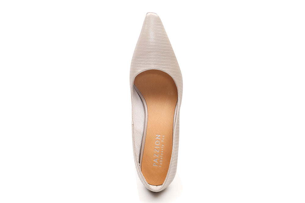 9006-1 GREY TEXTURED POINTED LEATHER HEELS