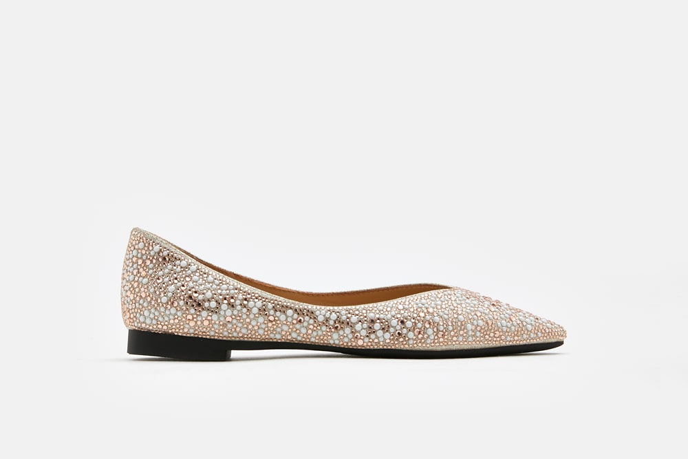 C199-6 GOLDENROD PEARL DIAMANTE EMBELLISHED POINTED TOE FLATS