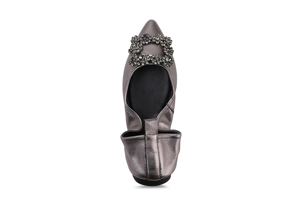 5250-3 PEWTER CRYSTAL BUCKLE FOLDABLE FLATS