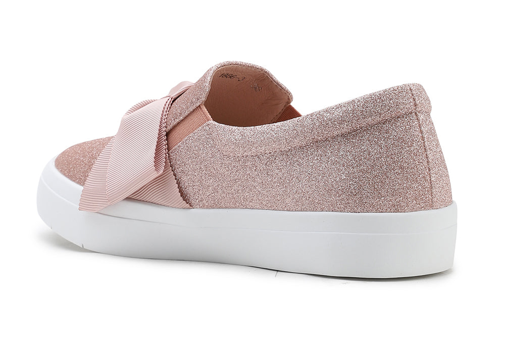 1886-3 CHAMPAGNE OVERSIZED BOW GLITTERED SLIP ON SNEAKERS