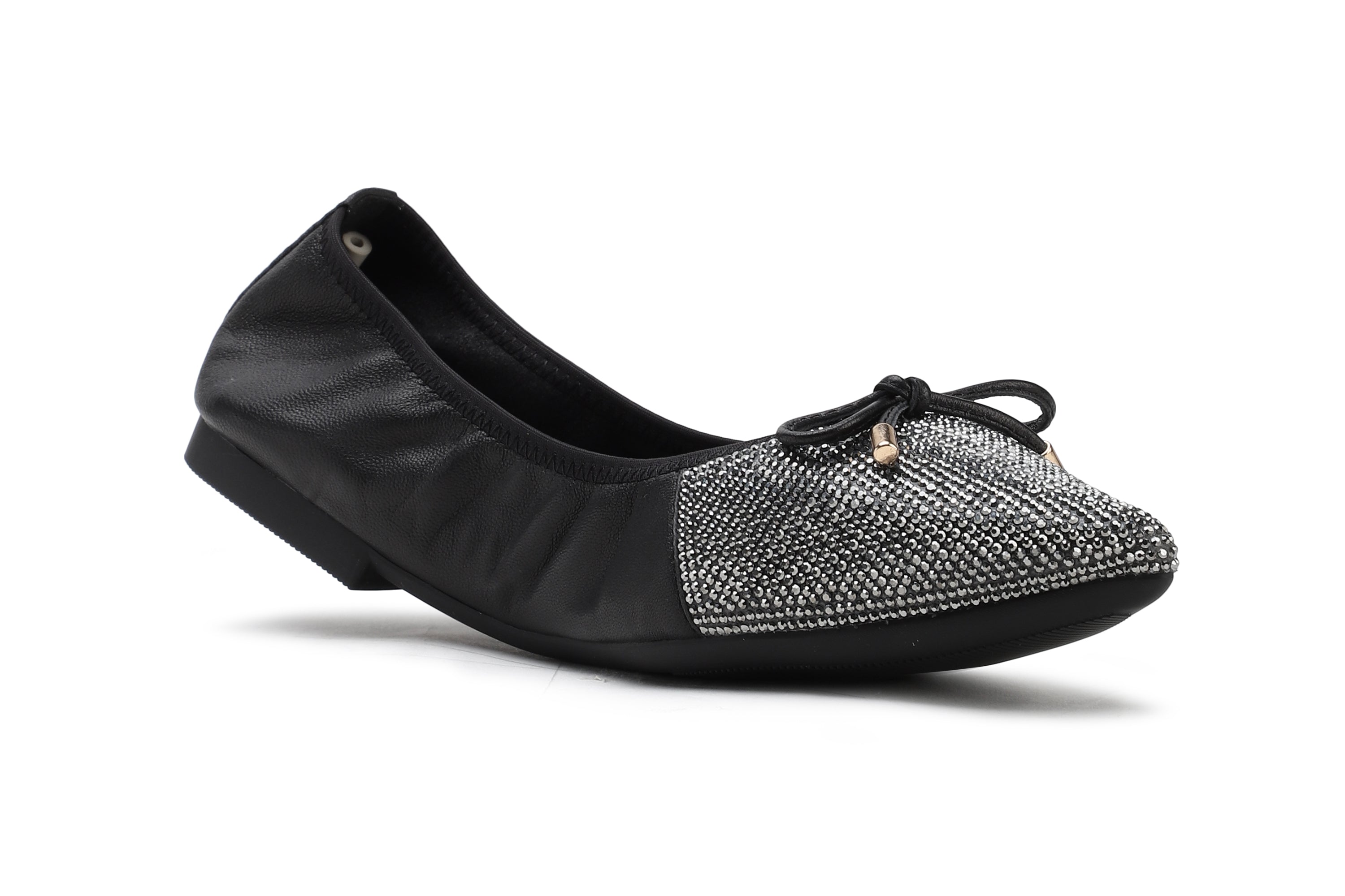 5250-39A BLACK BOW GLITTER FOLDABLE LEATHER FLATS