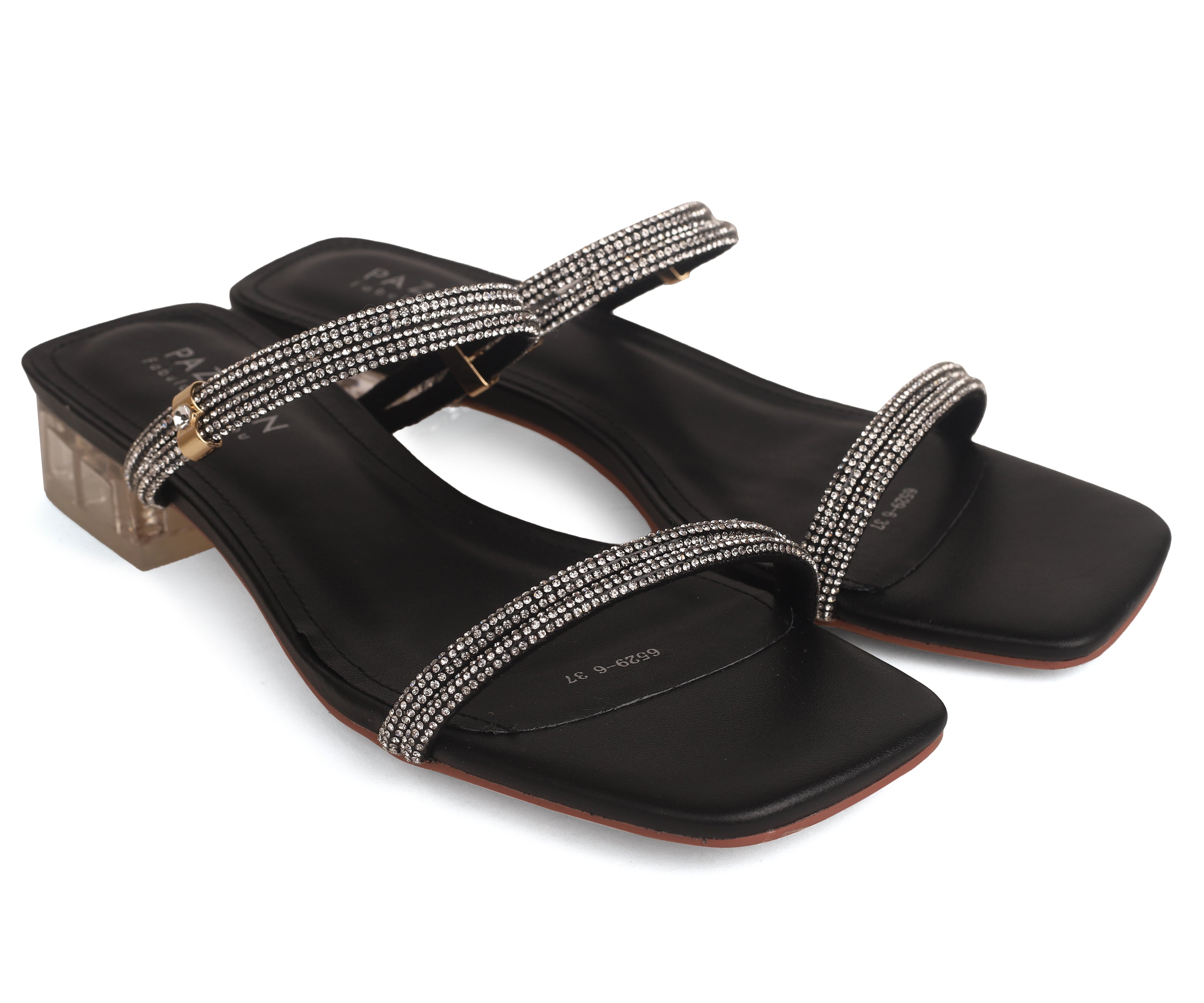 6529-6 Embellished Strappy Open Toe Sandals- Black