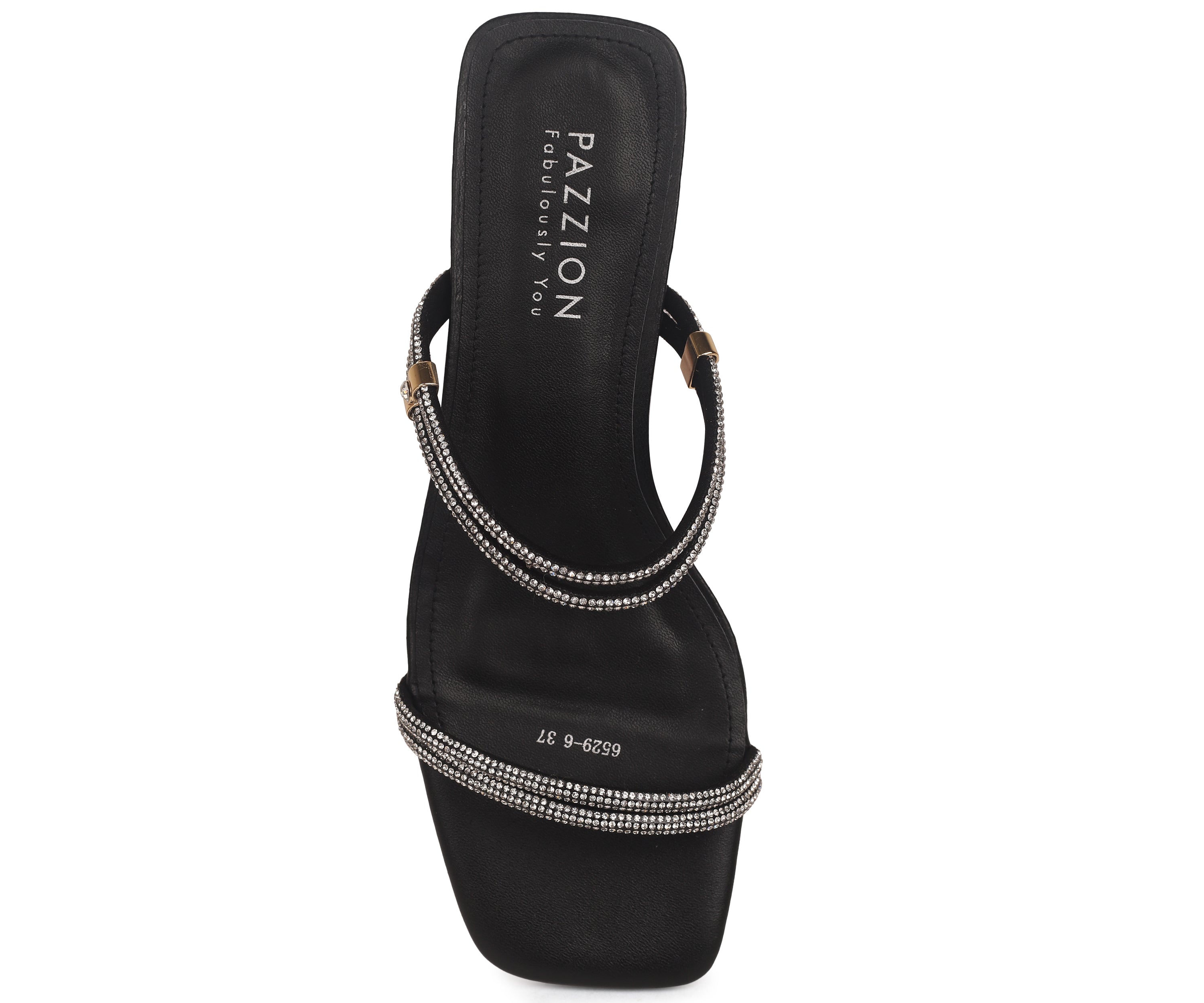 6529-6 Embellished Strappy Open Toe Sandals- Black