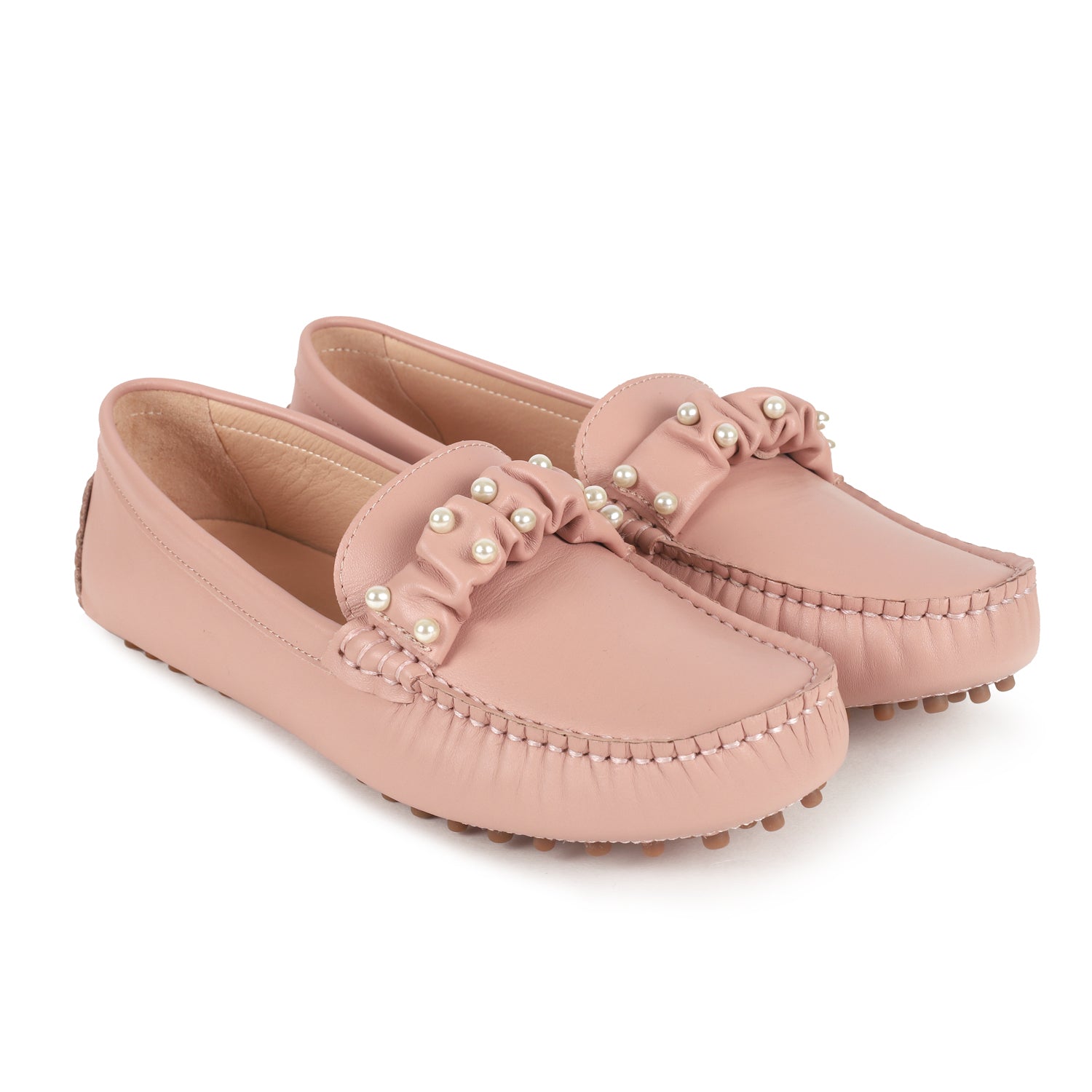 W613-12 Annalise Ruched Pearl Moccasins  Loafer - Pink