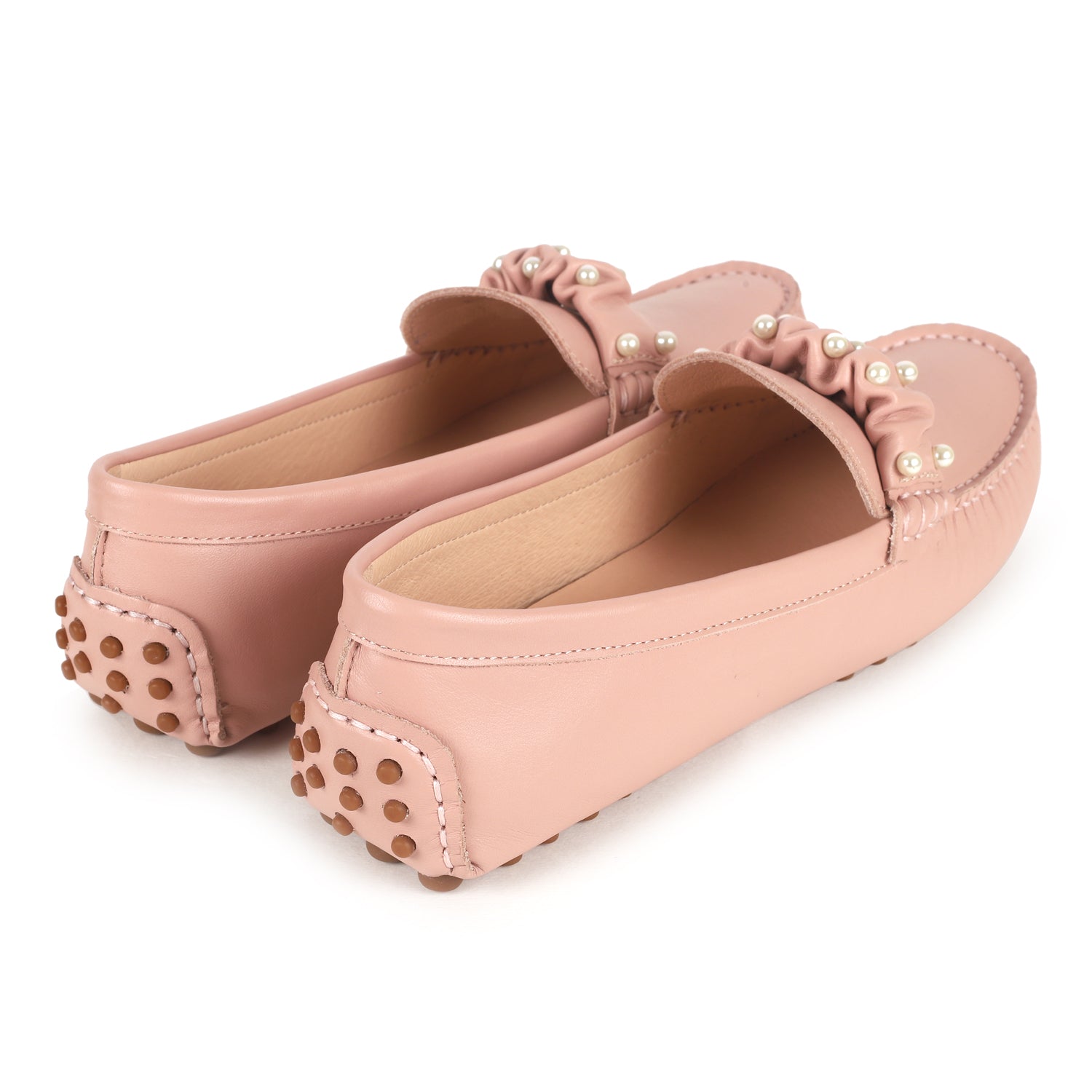 W613-12 Annalise Ruched Pearl Moccasins  Loafer - Pink