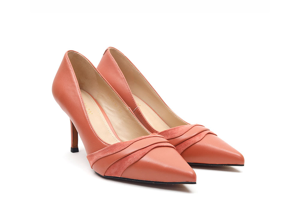 LT828-62 PEACH SUEDE DRAPE LEATHER POINTY HIGH HEELS