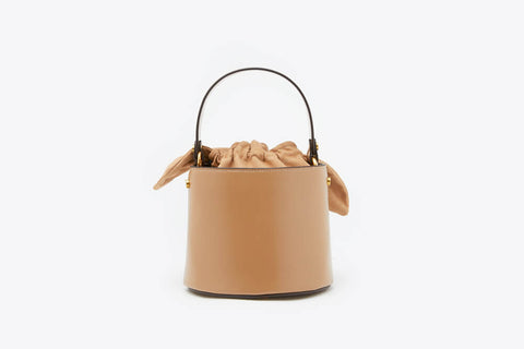 181208 Almond Top Handle Leather Bucket Bag