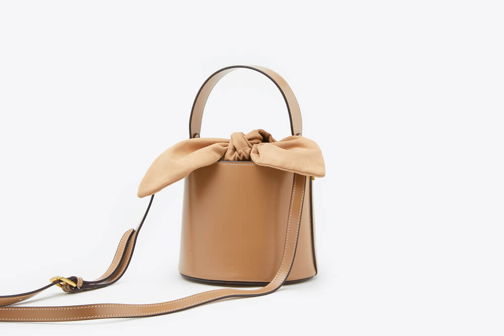 181208 Almond Top Handle Leather Bucket Bag