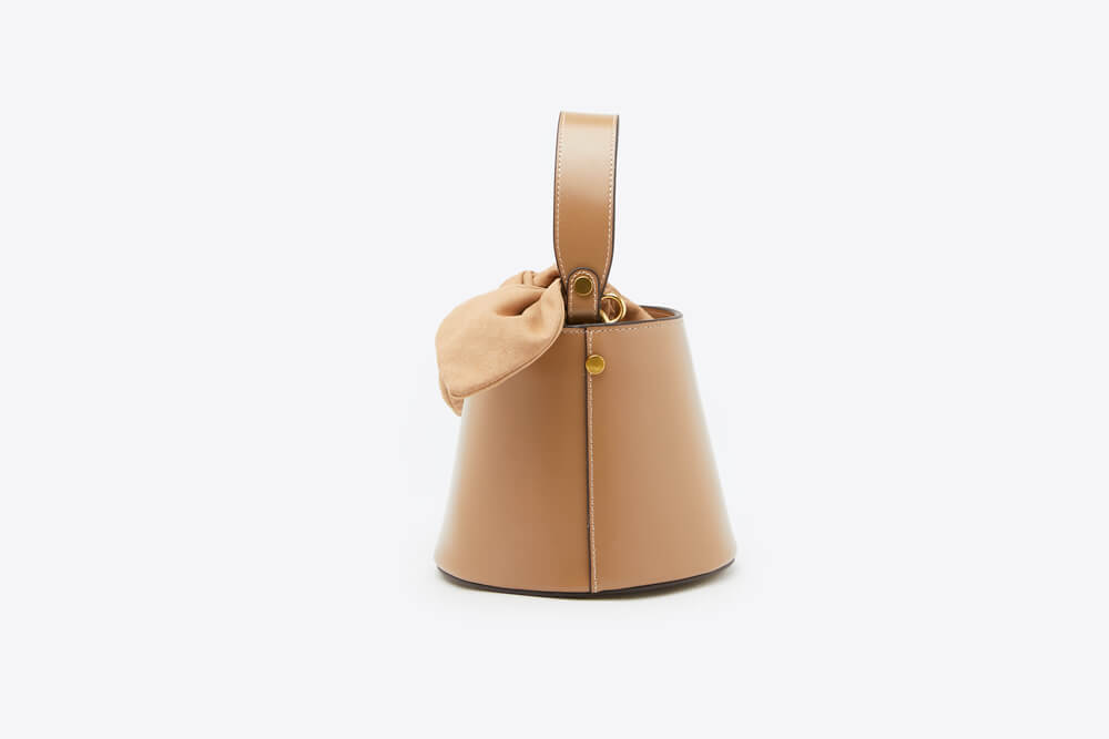 181208 Almond Top Handle Leather Bucket Bag